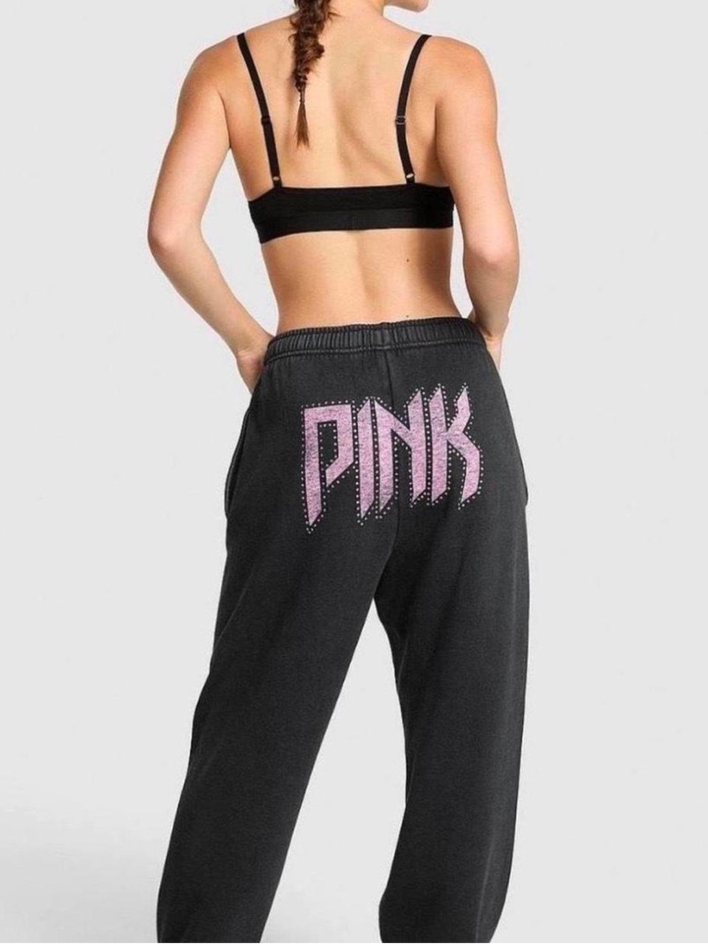 PINK Victoria's Secret Black Sweatpants with Pink Metallic Logo